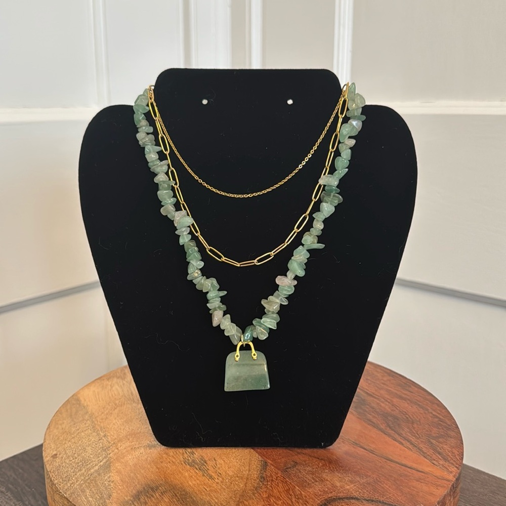 Layered Green Aventurine 3 pc Necklace Stack